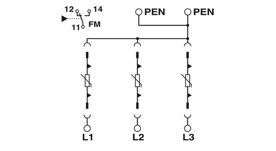 VAL-MS-T1/T2 335/12.5/3 0-FM Classe 1/2 Protezione da fulmini/surge per 5V-250V AC 4 Polo