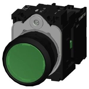 Tasto piatto illuminato in plastica verde 3SU1102-0AB40-1BA0 Tasto completo
