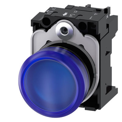 Blu di plastica illuminato 230V AC Lente liscia Flush SIRIUS ACT Completa unità pilota luce