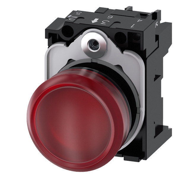 230V AC Lumiera pilota in plastica rossa Unità completa con lente liscia 3SU1106-6AA20-1AA0