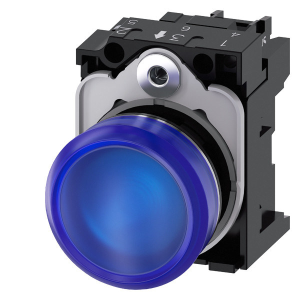 Lente liscia a scarico SIRIUS ACT Luce pilota completa con finitura lucida in metallo 24V AC/DC